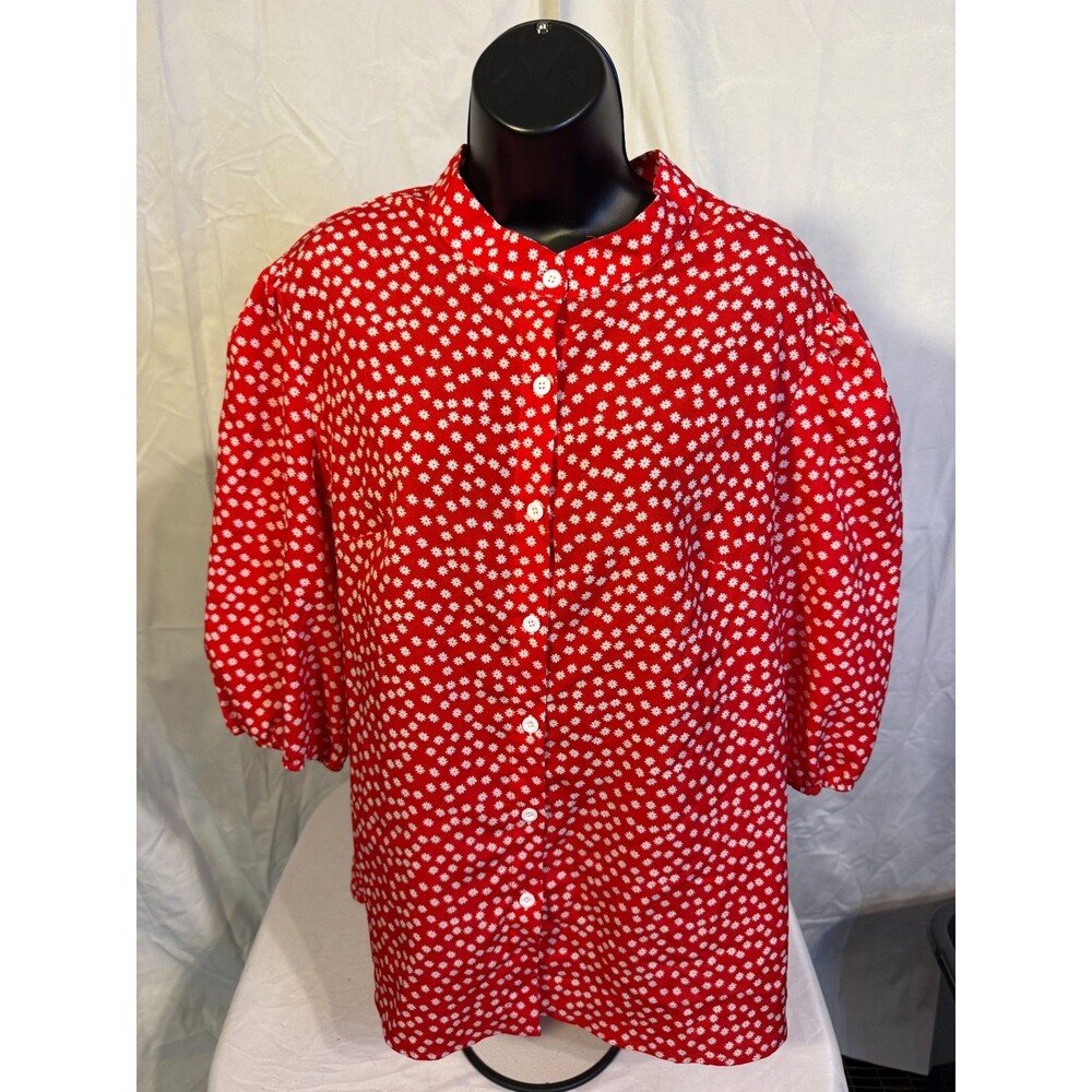 Cottagecore Floral Boho Retro Top Grannycore red White Daisies Women's Plus 1X